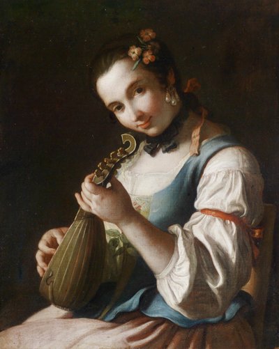 Retrato, de, um, senhora, tocando, a, alaúde de Pietro Antonio Rotari